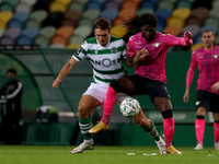 Joao Palhinha of Sporting CP (L) vies with David Tavares of Moreirense FC during the Portuguese League football match between Sporting CP an...