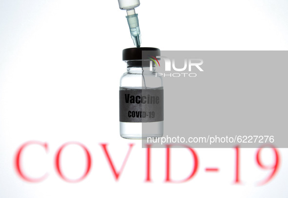 A medical syringe and a vial with sticker reading Vaccine COVID-19 are seen in this creative illustrative photo. More than one hundred fifty...