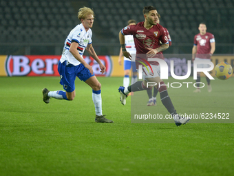 Morten Thorsby of UC Sampdoria and Nicola Murru of Torino FC during the Serie A match between Torino FC and UC Sampdoria at Stadio Olimpico...