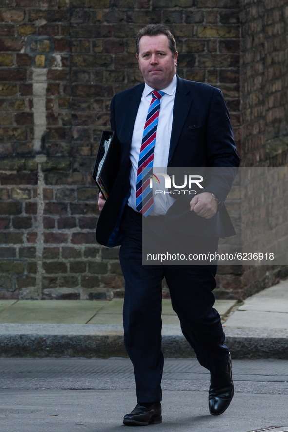 Parliamentary Secretary to the Treasury (Chief Whip) Mark Spencer arrives in Downing Street in central London to attend Cabinet meeting held...