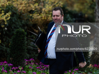 Parliamentary Secretary to the Treasury (Chief Whip) Mark Spencer arrives in Downing Street in central London to attend Cabinet meeting held...