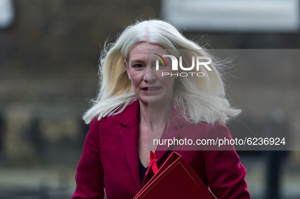 Conservative Party Chairman and Minister without Portfolio Amanda Milling arrives in Downing Street in central London to attend Cabinet meet...