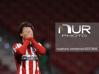 Joao Felix of Atletico Madrid lament a failed occasion during the UEFA Champions League Group A stage match between Atletico Madrid and FC B...