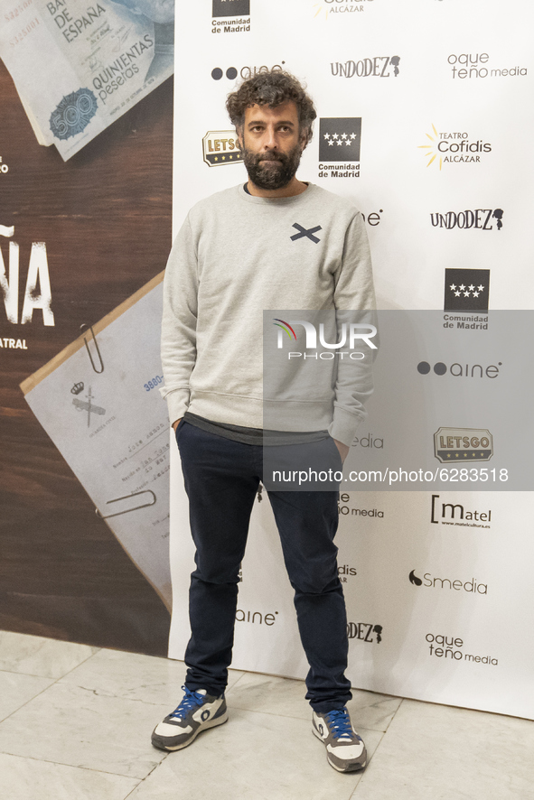 Author Nacho Carretero  at photocall for premiere Fariña in Teatro Cofidis Alcazar December 2020.December 17, 2020 in Madrid, Spain. 