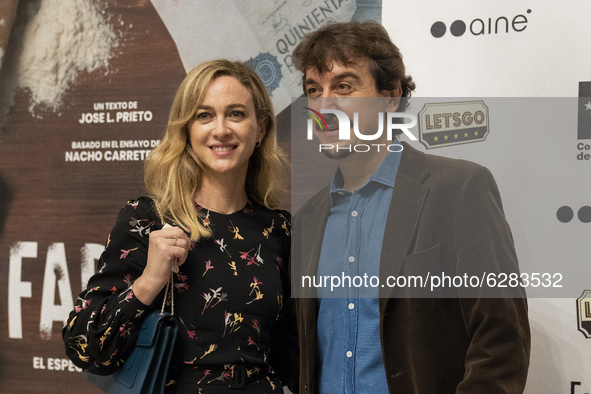 Actors Javier Veiga and Marta Hazas  at photocall for premiere Fariña in Teatro Cofidis Alcazar December 2020.December 17, 2020 in Madrid, S...