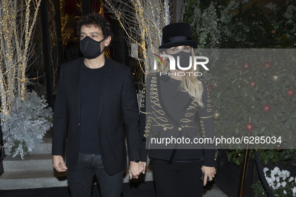 Cayetana Guillen Cuervo and Omar Ayyashi Ramiro attend the Christmas party at the Four Seasons Hotel Madrid, December 18, 2020.  