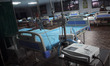 An oxygen support bed for patients admitted at a covid care centre setup inside an indoor...