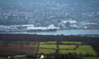 A view of small port town Warrenpoint and Newry River that forms the border between Northe...