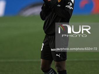 Yunus Musah of Valencia during the warm-up before the La Liga Santander match between Valencia CF and Cadiz CF at Estadio Mestalla on Januar...