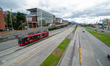 Main avenue, Autopista Norte, north avenue empty with few public buses of transmilenio aft...