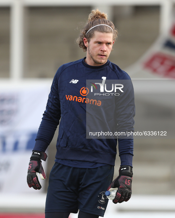   Ben Killip of Hartlepool United warms up prior to the Vanarama National League match between Hartlepool United and Wealdstone at Victoria...