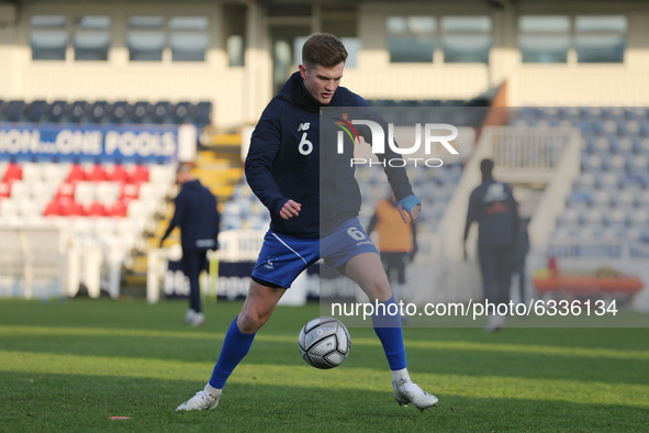   Mark Shelton of Hartlepool United warms up prior to the Vanarama National League match between Hartlepool United and Wealdstone at Victori...