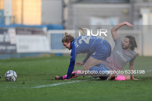  Luke Armstrong of Hartlepool United in action with Wealdstone's Connor Smith during the Vanarama National League match between Hartlepool U...