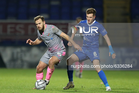 Danny Green of Wealdstone in action with Hartlepool United's Mark Shelton   during the Vanarama National League match between Hartlepool Uni...