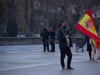 Man with protection mask is seen with the flag of Spain.
Close to the elections of the Generalitat of Catalonia, the Spanish extreme right-w...