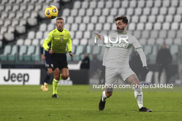 Francesco Caputo of US Sassuolo during the Serie A football match between Juventus FC and US Sassuolo at Allianz Stadium on January 10, 2021...