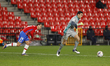 Sergio Herrera, of C.A. Osasuna and Roberto Soldado, of Granada CF  during the La Liga mat...