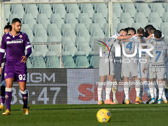 Arturo Vidal of FC Internazionale celebrates after scoring first goal during the Coppa Italia match between ACF Fiorentina and FC Internazio...