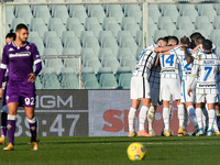 Arturo Vidal of FC Internazionale celebrates after scoring first goal during the Coppa Italia match between ACF Fiorentina and FC Internazio...