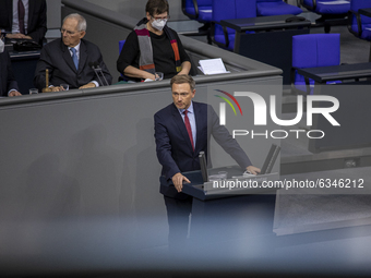 Christian Lindner, Wolfgang Schäuble attends the 203th Summit of the German Parliament, in Berlin, Germany, on January 13, 2021. (