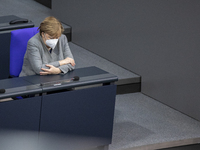 Angela Merkel attends the 203th Summit of the German Parliament, in Berlin, Germany, on January 13, 2021. (