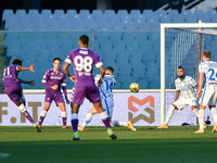 Cristian Kouame' of ACF Fiorentina scores first goal during the Coppa Italia match between ACF Fiorentina and FC Internazionale at Stadio Ar...
