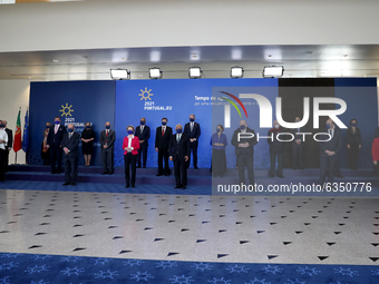 European Commission President Ursula Von Der Leyen (first row 3rd L), Portuguese Prime Minister Antonio Costa (first row C), European commis...
