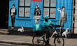 A Deliveroo courier seen in Dublin city center during Level 5 Covid-19 lockdown. On Frida...