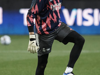Thibaut Courtois of Real Madrid during the warm-up before the Supercopa de Espana Semi Final match between Real Madrid and Athletic Club at...