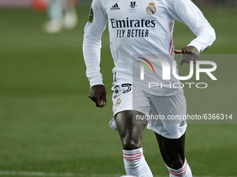 Ferland Mendy of Real Madrid in action during the Supercopa de Espana Semi Final match between Real Madrid and Athletic Club at Estadio La R...