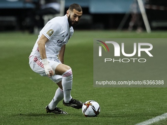 Karim Benzema of Real Madrid in action during the Supercopa de Espana Semi Final match between Real Madrid and Athletic Club at Estadio La R...