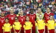 (150612) -- EDMONTON, June 11, 2015() -- The lineup players of Canada sing the national an...