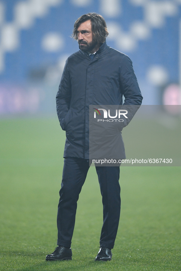 Andrea Pirlo manager of Juventus FC looks on during the Italian PS5 Supercup Final match between FC Juventus and SSC Napoli at the Mapei Sta...