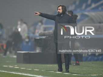 Andrea Pirlo manager of Juventus FC gestures during the Italian PS5 Supercup Final match between FC Juventus and SSC Napoli at the Mapei Sta...
