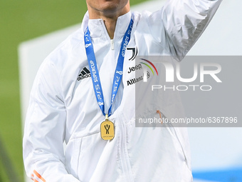 Cristiano Ronaldo of Juventus FC celebrates after winning the Italian Super Cup Final match between FC Juventus and SSC Napoli at the Mapei...