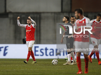 Abel Ruiz celebrates his goal after confirmation by the VAR during the Allianz Cup semi final game between SL Benfica and Braga, at  Estádio...