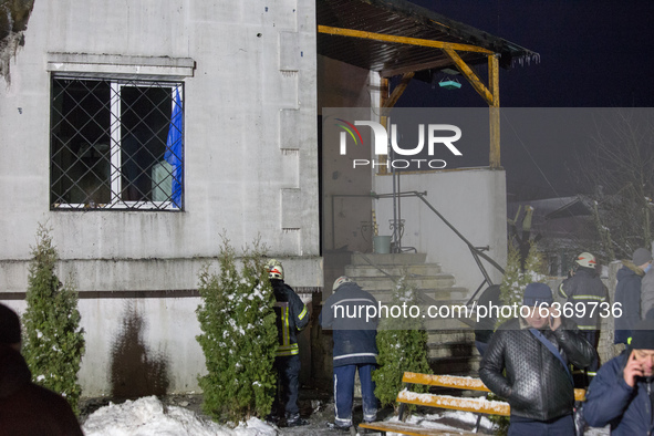 Building after fire, in Kharkiv, Ukraine, on January 21, 2021.  A fire at a private nursing home in the Ukrainian city of Kharkiv killed 15...