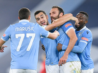 Vedat Muriqi of SS Lazio celebrates after scoring second goal  during the Coppa Italia match between SS Lazio and Parma Calcio 1913 at Stadi...