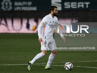 Nacho Fernandez of Real Madrid in action during the Supercopa de Espana Semi Final match between Real Madrid and Athletic Club at Estadio La...