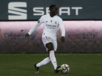 Ferland Mendy of Real Madrid controls the ball during the Supercopa de Espana Semi Final match between Real Madrid and Athletic Club at Esta...