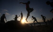 Palestinians enjoy their weekend on a beach along the Mediterranean Sea in Gaza city June...