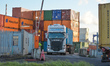 A freight lorry leaves the container depot in Dublin Port.On Friday, January 22, 2021, in...