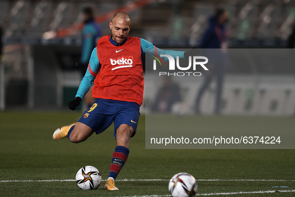 Martin Braithwaite of Barcelona during the warm-up before the Supercopa de Espana Semi Final match between Real Sociedad and FC Barcelona at...