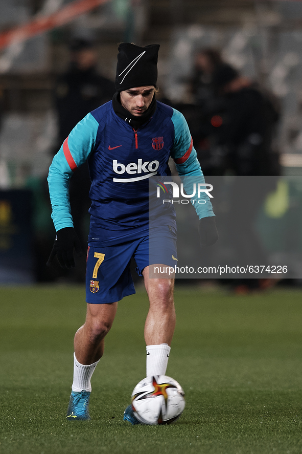 Antoine Griezmann of Barcelona during the warm-up before the Supercopa de Espana Semi Final match between Real Sociedad and FC Barcelona at...
