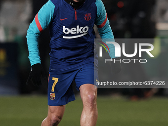 Antoine Griezmann of Barcelona during the warm-up before the Supercopa de Espana Semi Final match between Real Sociedad and FC Barcelona at...
