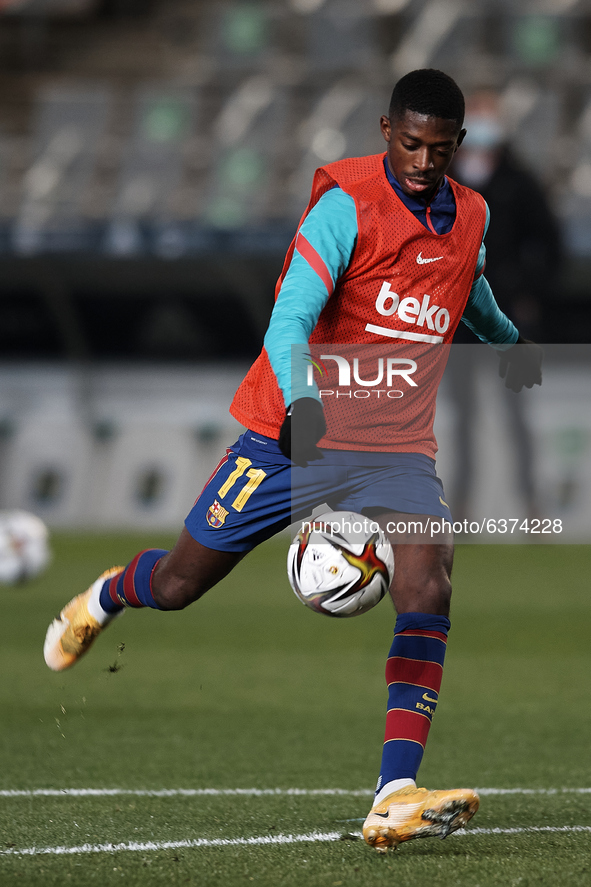 Ousmane Dembele of Barcelona during the warm-up before the Supercopa de Espana Semi Final match between Real Sociedad and FC Barcelona at Es...