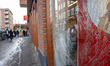 Damaged Kruidvat shop front glasses. The aftermath of the anti-curfew unrest in Rotterdam....