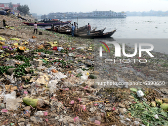 Water pollution by human waste dumped in Buriganga River in Dhaka, Bangladesh, on January 29, 2021. (