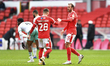Anthony Knockaert (28) and Glenn Murray (25) of Nottingham Forest fist-bump after the fin...