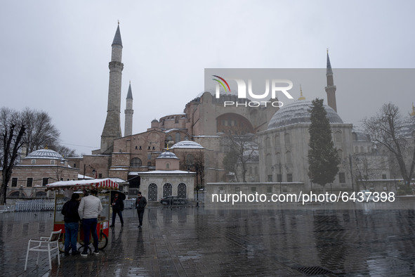 A view of snowfall in Istanbul, Turkey, on February 14, 2021 amid the Covid-19 pandemic. 